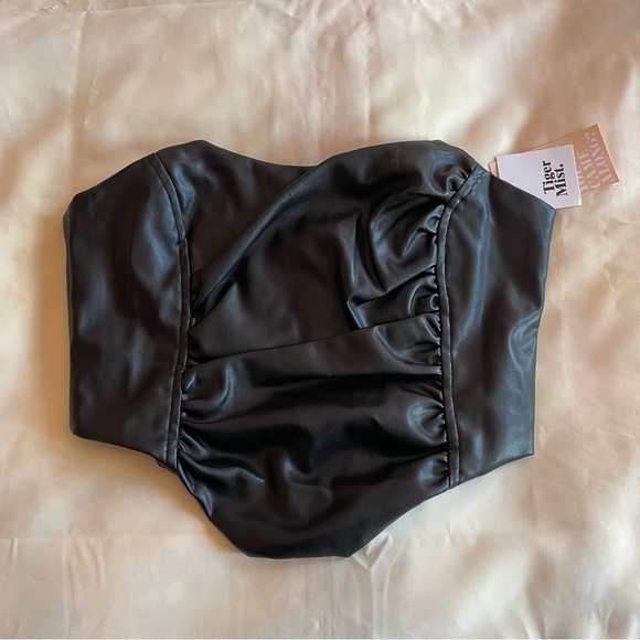 tigermist- cici black leather strapless pu cropped corset top nwt - Picture 4 of 5
